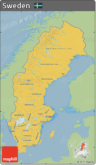 Savanna Style Map of Sweden, single color outside