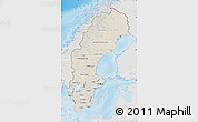 Shaded Relief Map of Sweden, lighten, desaturated, land only