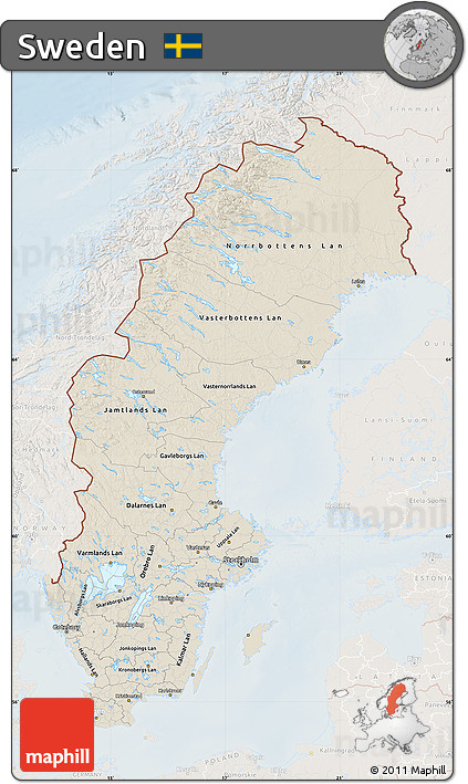 Shaded Relief Map of Sweden, lighten