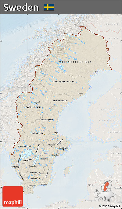 Shaded Relief Map of Sweden, lighten