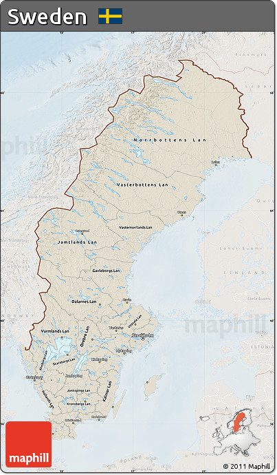 Shaded Relief Map of Sweden, lighten