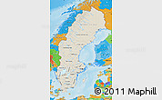 Shaded Relief Map of Sweden, political outside, shaded relief sea