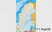 Shaded Relief Map of Sweden, political shades outside, shaded relief sea