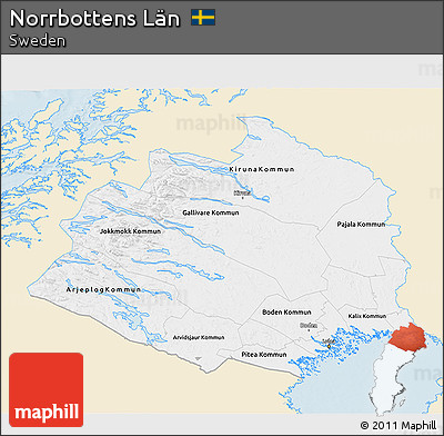 Classic Style 3D Map of Norrbottens Län, single color outside