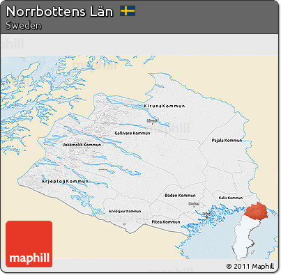 Classic Style 3D Map of Norrbottens Län, single color outside