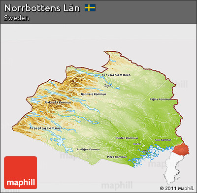 Physical 3D Map of Norrbottens Län, cropped outside