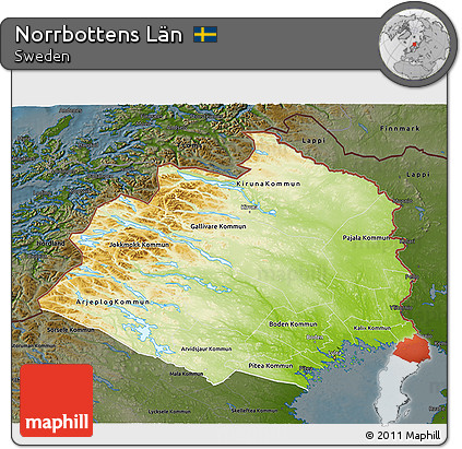 Physical 3D Map of Norrbottens Län, darken