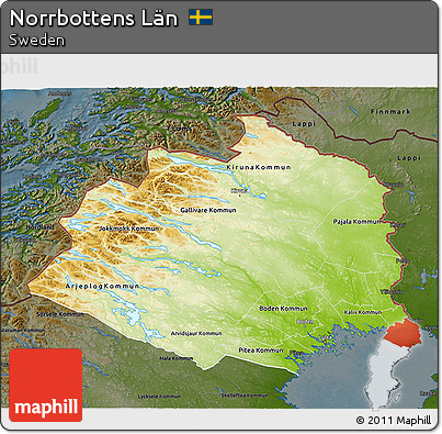 Physical 3D Map of Norrbottens Län, darken