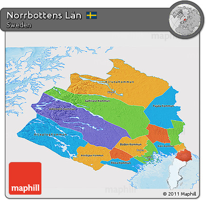 Political 3D Map of Norrbottens Län, single color outside