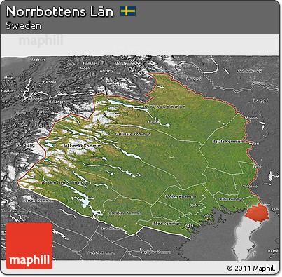 Satellite 3D Map of Norrbottens Län, desaturated