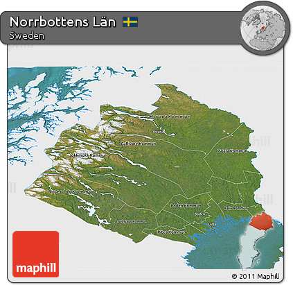 Satellite 3D Map of Norrbottens Län, single color outside