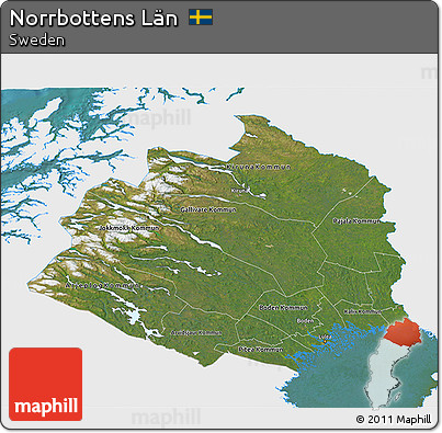 Satellite 3D Map of Norrbottens Län, single color outside