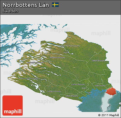 Satellite 3D Map of Norrbottens Län, single color outside