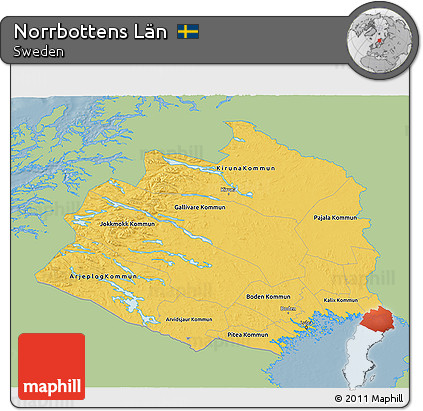 Savanna Style 3D Map of Norrbottens Län, single color outside