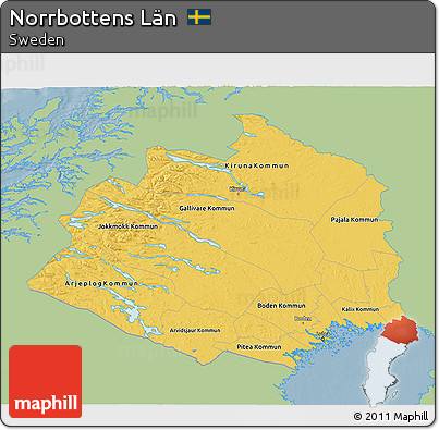 Savanna Style 3D Map of Norrbottens Län, single color outside