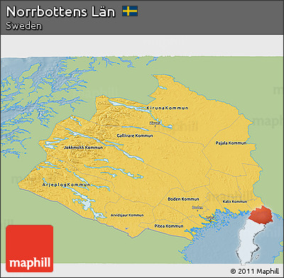Savanna Style 3D Map of Norrbottens Län, single color outside