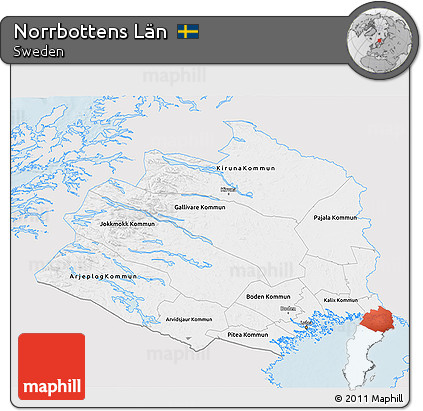 Silver Style 3D Map of Norrbottens Län, single color outside