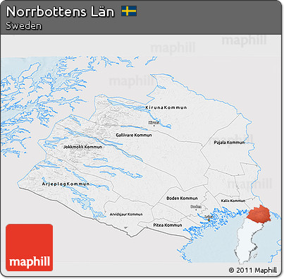 Silver Style 3D Map of Norrbottens Län, single color outside
