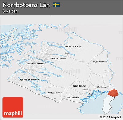 Silver Style 3D Map of Norrbottens Län, single color outside