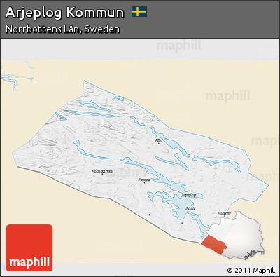 Classic Style 3D Map of Arjeplog Kommun, single color outside