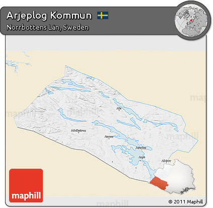 Classic Style 3D Map of Arjeplog Kommun, single color outside