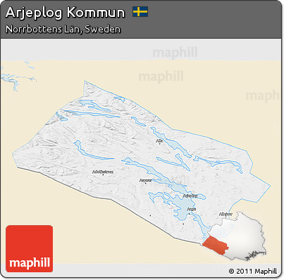 Classic Style 3D Map of Arjeplog Kommun, single color outside