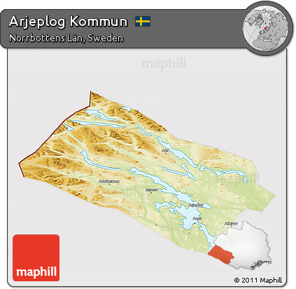 Physical 3D Map of Arjeplog Kommun, cropped outside