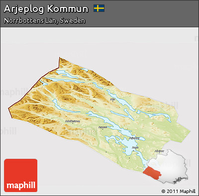 Physical 3D Map of Arjeplog Kommun, cropped outside