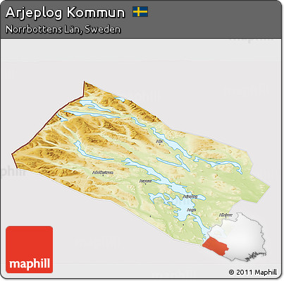 Physical 3D Map of Arjeplog Kommun, cropped outside