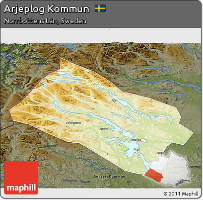 Physical 3D Map of Arjeplog Kommun, darken
