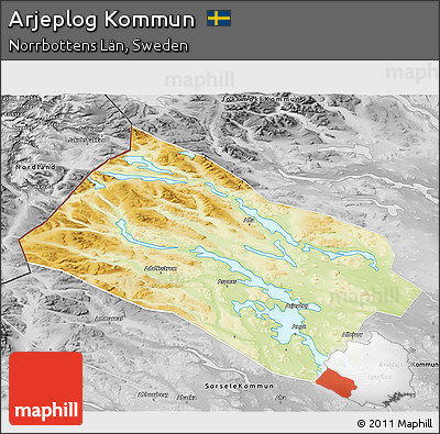 Physical 3D Map of Arjeplog Kommun, desaturated