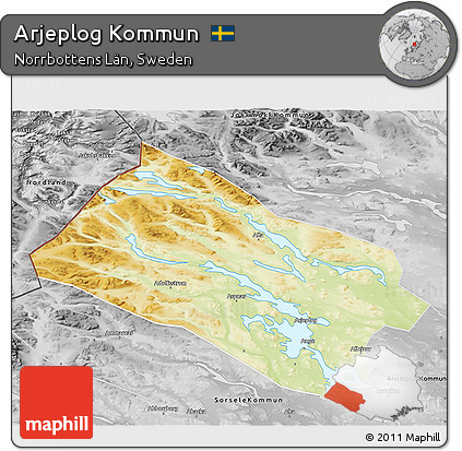 Physical 3D Map of Arjeplog Kommun, desaturated
