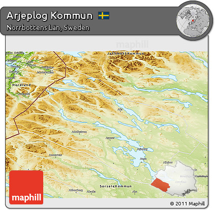 Physical 3D Map of Arjeplog Kommun