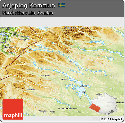 Physical 3D Map of Arjeplog Kommun