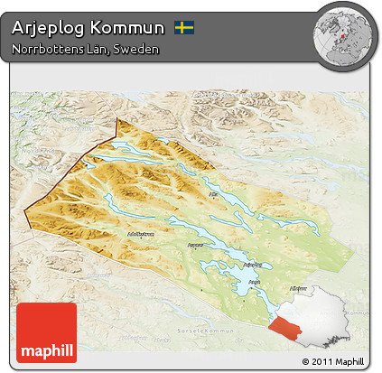 Physical 3D Map of Arjeplog Kommun, lighten
