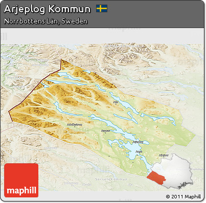 Physical 3D Map of Arjeplog Kommun, lighten