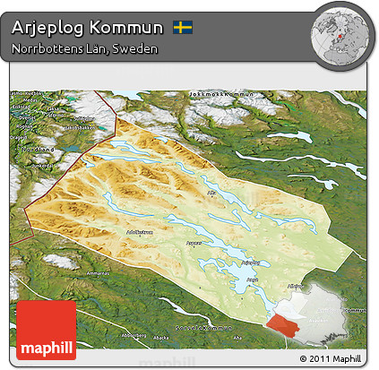 Physical 3D Map of Arjeplog Kommun, satellite outside