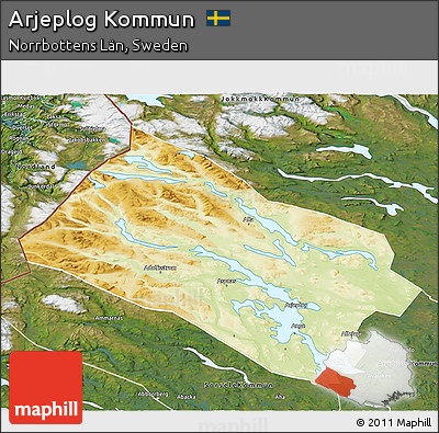 Physical 3D Map of Arjeplog Kommun, satellite outside