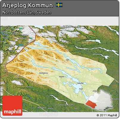 Physical 3D Map of Arjeplog Kommun, satellite outside