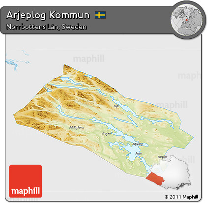 Physical 3D Map of Arjeplog Kommun, single color outside