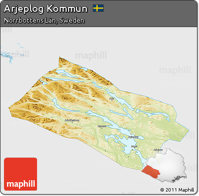 Physical 3D Map of Arjeplog Kommun, single color outside