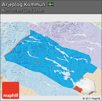 Political 3D Map of Arjeplog Kommun, lighten