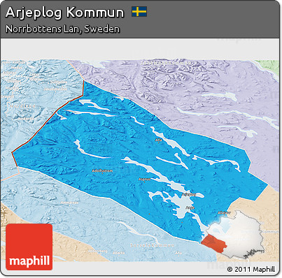 Political 3D Map of Arjeplog Kommun, lighten