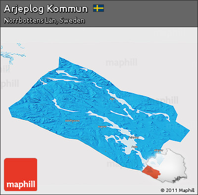 Political 3D Map of Arjeplog Kommun, single color outside