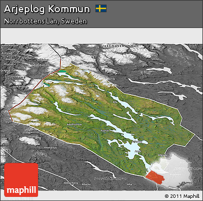 Satellite 3D Map of Arjeplog Kommun, desaturated