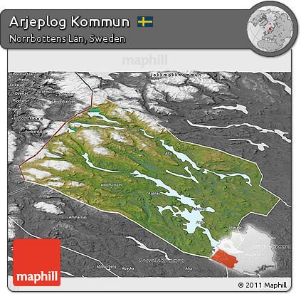 Satellite 3D Map of Arjeplog Kommun, desaturated