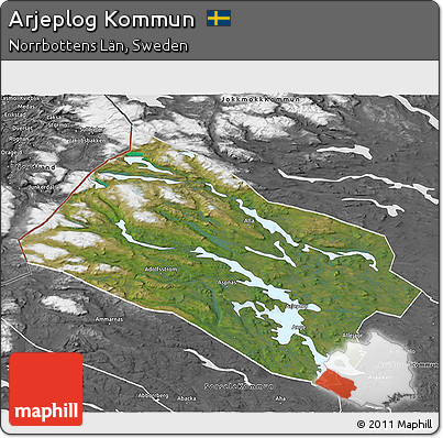Satellite 3D Map of Arjeplog Kommun, desaturated
