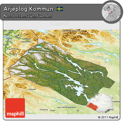 Satellite 3D Map of Arjeplog Kommun, physical outside