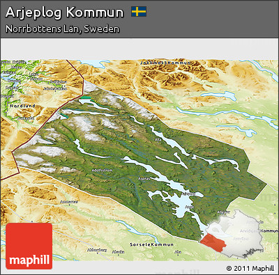 Satellite 3D Map of Arjeplog Kommun, physical outside