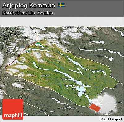 Satellite 3D Map of Arjeplog Kommun, semi-desaturated
